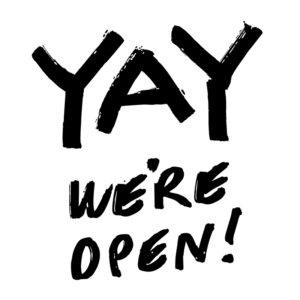 YAY WE'RE OPEN shop window graphic sticker